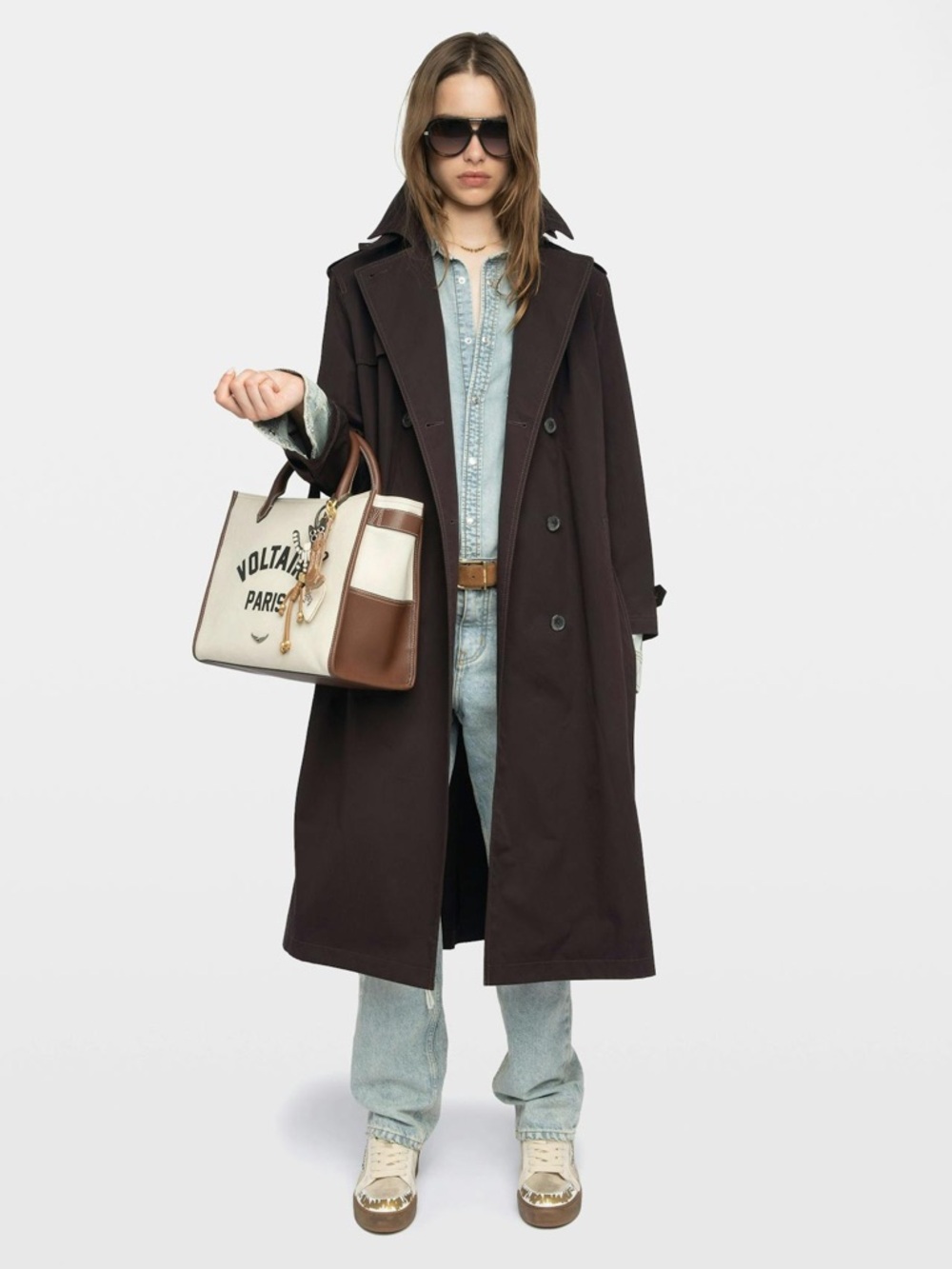 Zadig&Voltaire Women's Kenar Double-Breasted Trench Coat in Choc Brown size XS